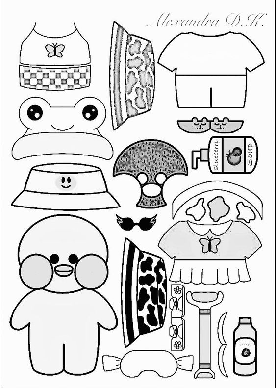 roupas de paper duck prontos para imprimir de graça